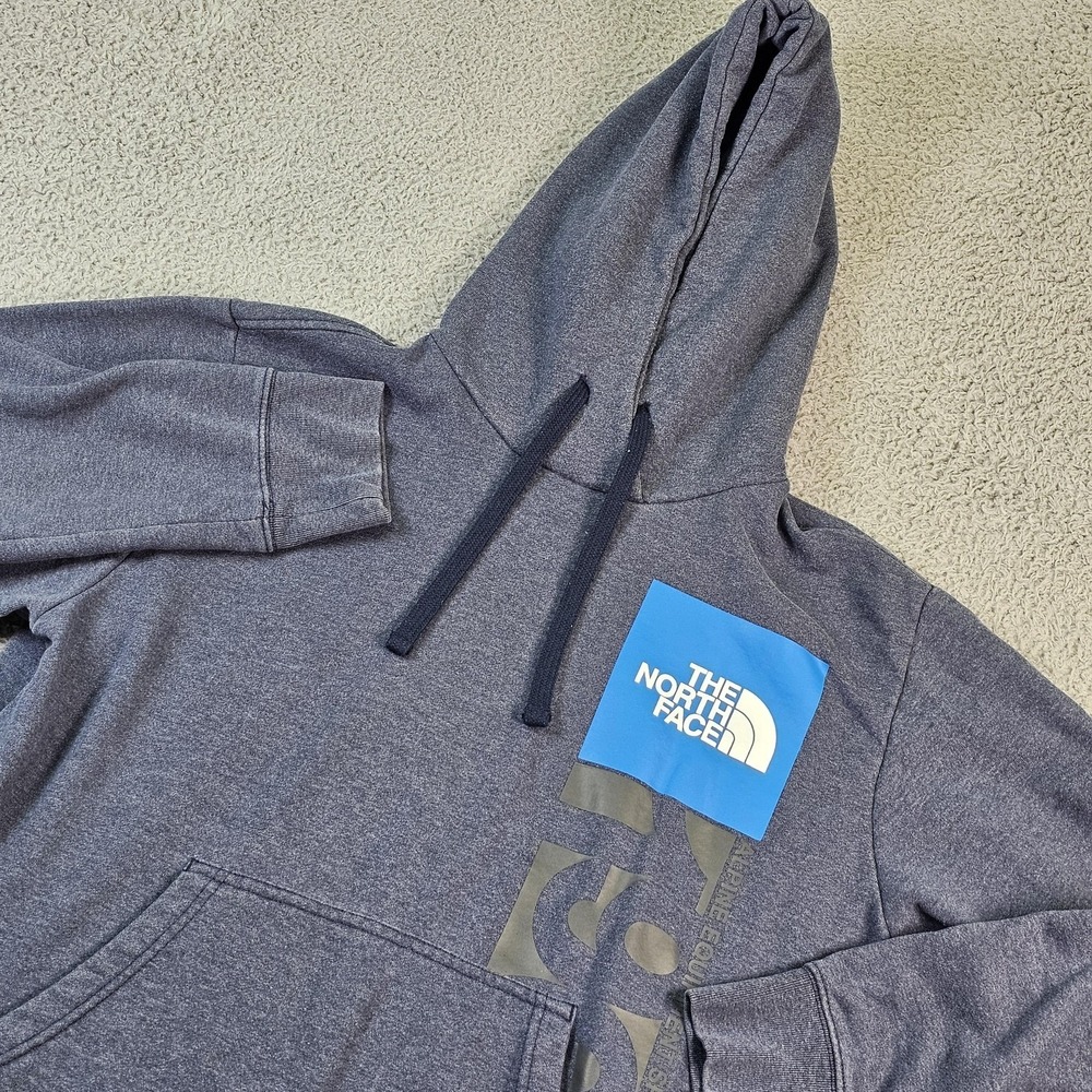 The North Face Hoodie Mens Large Gray Fleece Pullover Box Logo Kangaroo Pocket